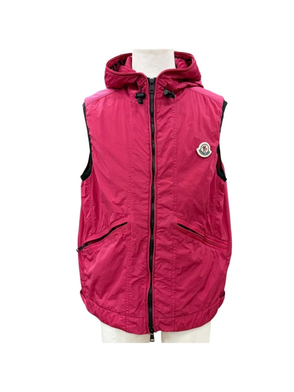 Moncler Monteint Touques Logo Patch Hooded Double Zip Up Vest Pink